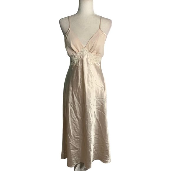 California Dynasty Other - California Dynasty Sleeveless Nightgown Slip M Peach Beaded Adjustable Straps